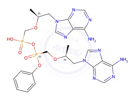 Chemical structure of (S)-phenyl hydrogen bis((((S)-1-(6-amino-9H-purin-9-yl)propan-2-yl)oxy)methyl)diphosphonate