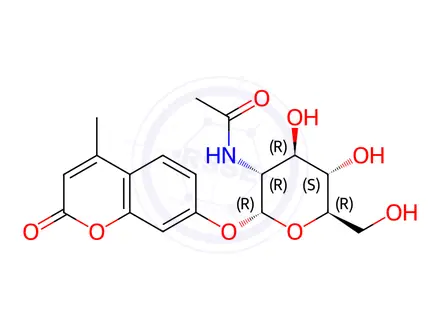 Chemical structure of 4-Methylumbelliferyl 2-Acetamido-2-deoxy-α-D-glucopyranoside