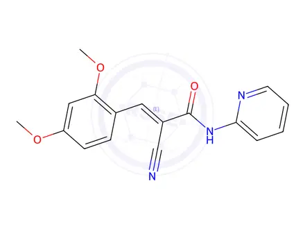 Chemical structure of (2E)-2-Cyano-3-(2,4-dimethoxyphenyl)-N-(pyridin-2-yl)prop-2-enamide