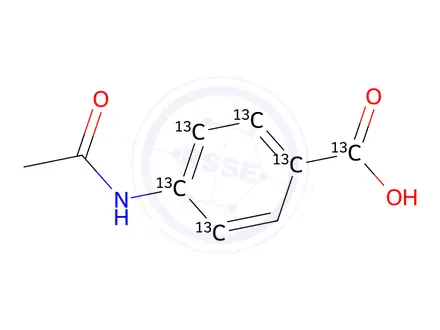 Chemical structure of 4-acetamidobenzoic acid-13C6