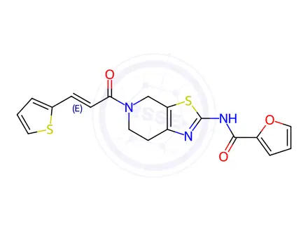 Chemical structure of N-(5-(3-(Thiophen-2-yl)acryloyl)-4,5,6,7-tetrahydrothiazolo[5,4-c]pyridin-2-yl)furan-2-carboxamide