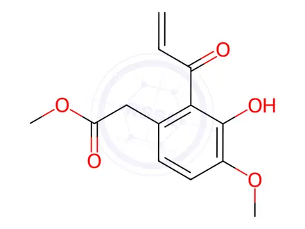 Chemical structure of 3-Hydroxy-4-methoxy-2-(1-oxo-2-propenyl)benzeneacetic acid methyl ester