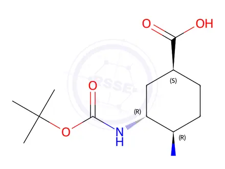 Chemical structure of (1S,3R,4R)-4-Azido-3-((tert-butoxycarbonyl)amino)cyclohexane-1-carboxylic Acid