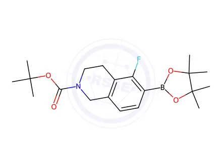 Chemical structure of 2-Boc-5-Fluoro-1,2,3,4-tetrahydro-isoquinoline-6-boronic acid pinacol ester