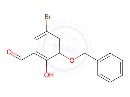 Chemical structure of Benzaldehyde, 5-bromo-2-hydroxy-3-(phenylmethoxy)-