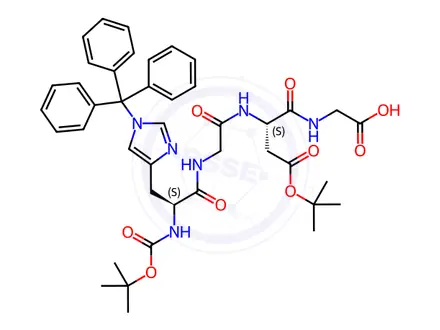Chemical structure of Teduglutide Impurity 14(Boc-His(Trt)-Gly-Asp(OtBu)-Gly