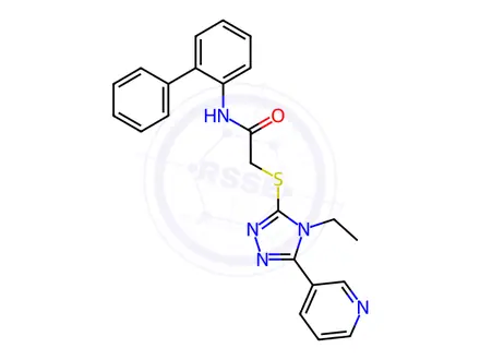 Chemical structure of N-([1,1'-Biphenyl]-2-yl)-2-((4-ethyl-5-(pyridin-3-yl)-4H-1,2,4-triazol-3-yl)thio)acetamide