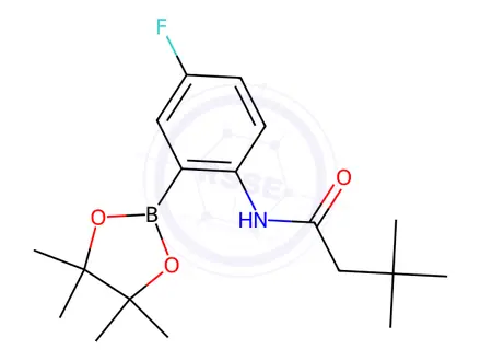 Chemical structure of N-(4-fluoro-2-(4,4,5,5-tetramethyl-1,3,2-dioxaborolan-2-yl)phenyl)-3,3-dimethylbutanamide