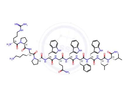 Chemical structure of (D-Arg1,D-Trp5·7·9,Leu11)-Substance P H-D-Arg-Pro-Lys-Pro-D-Trp-Gln-D-Trp-Phe-D-Trp-Leu-Leu-NH2