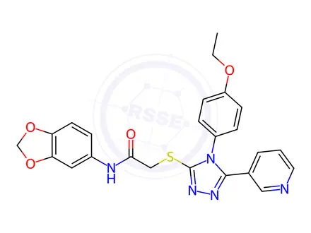 Chemical structure of N-(Benzo[d][1,3]dioxol-5-yl)-2-((4-(4-ethoxyphenyl)-5-(pyridin-3-yl)-4H-1,2,4-triazol-3-yl)thio)acetamide