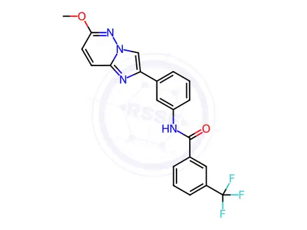 Chemical structure of N-[3-(6-methoxyimidazo[1,2-b]pyridazin-2-yl)phenyl]-3-(trifluoromethyl)benzamide