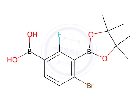 Chemical structure of (4-Bromo-2-fluoro-3-(4,4,5,5-tetramethyl-1,3,2-dioxaborolan-2-yl)phenyl)boronic acid