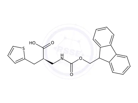 Chemical structure of (R)-3-((((9H-Fluoren-9-yl)methoxy)carbonyl)amino)-2-(thiophen-2-ylmethyl)propanoic acid