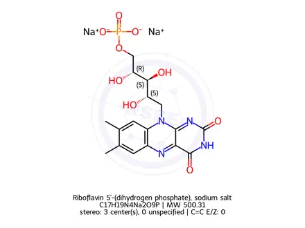 Chemical structure of Riboflavin 5'-(dihydrogen phosphate), sodium salt