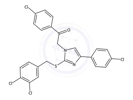 Chemical structure of 1-(4-Chlorophenyl)-2-(4-(4-chlorophenyl)-2-((3,4-dichlorobenzyl)thio)-1H-imidazol-1-yl)ethan-1-one