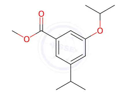 Chemical structure of Benzoic acid, 3-(1-methylethoxy)-5-(1-methylethyl)-, methyl ester