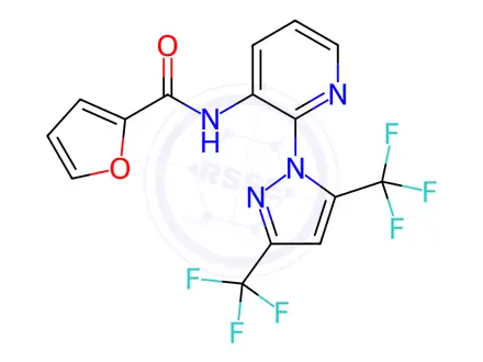Chemical structure of N-{2-[3,5-bis(trifluoromethyl)-1H-pyrazol-1-yl]pyridin-3-yl}furan-2-carboxamide