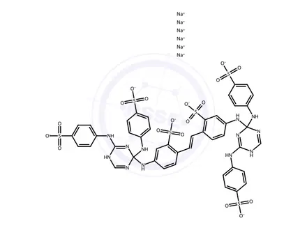 Chemical structure of hexasodium 4,4'-bis[[2,6-bis(p-sulphonatoanilino)-1,3,5-triazin-2-yl]amino]stilbene-2,2'-disulphonate