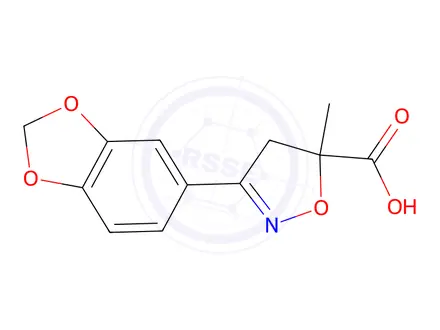 Chemical structure of 3-(2H-1,3-benzodioxol-5-yl)-5-methyl-4,5-dihydro-1,2-oxazole-5-carboxylic acid