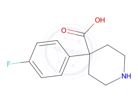 Chemical structure of 4-Piperidinecarboxylic acid, 4-(4-fluorophenyl)-, hydrochloride (1:1)