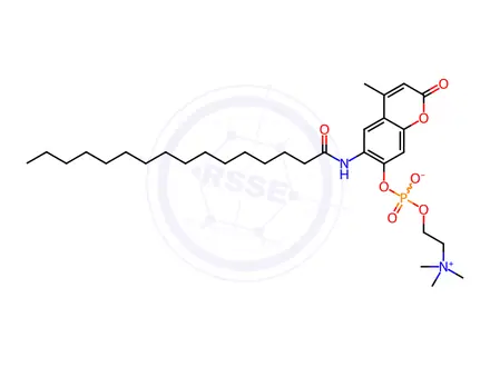 Chemical structure of 6-Hexadecanoylamino-4-methylumbelliferyl Phosphorylcholine