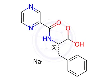 Chemical structure of N-(Pyrazine-2-yl-carbonyl)-L-phenylalanine Sodium Salt