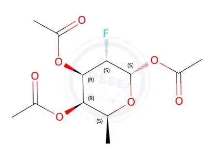 Chemical structure of (2S,3S,4R,5R,6S)-3-fluoro-6-methyltetrahydro-2H-pyran-2,4,5-triyl triacetate