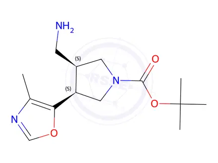 Chemical structure of Tert-butyl (3S,4S)-3-(aminomethyl)-4-(4-methyloxazol-5-yl)pyrrolidine-1-carboxylate