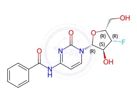 Chemical structure of N-(1-((2R,3S,4R,5R)-4-Fluoro-3-hydroxy-5-(hydroxymethyl)tetrahydro furan-2-yl)-2-oxo-1,2-dihydropyrimidin-4-yl)benzamide