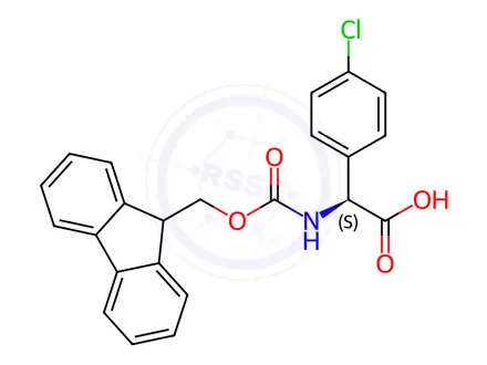 Chemical structure of (S)-2-((((9H-fluoren-9-yl)methoxy)carbonyl)amino)-2-(4-chlorophenyl)acetic acid