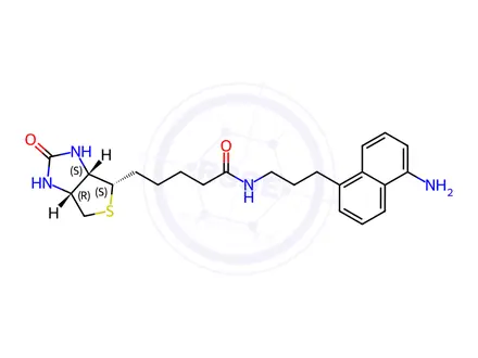 Chemical structure of N-(3-(5-Aminonaphthalen-1-yl)propyl)-5-((3aS,4S,6aR)-2-oxohexahydro-1H-thieno[3,4-d]imidazol-4-yl)pentanamide