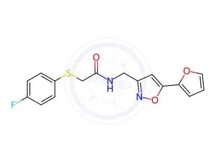 Chemical structure of 2-((4-Fluorophenyl)thio)-N-((5-(furan-2-yl)isoxazol-3-yl)methyl)acetamide