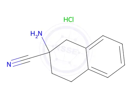Chemical structure of 2-amino-1,2,3,4-tetrahydronaphthalene-2-carbonitrile hydrochloride