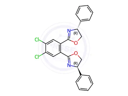 Chemical structure of Oxazole, 2,2′-(4,5-dichloro-1,2-phenylene)bis[4,5-dihydro-4-phenyl-, (4R,4′R)-
