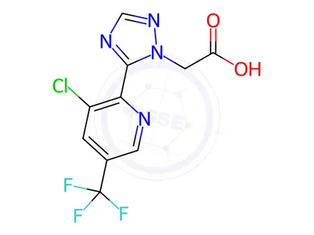 Chemical structure of 2-(5-(3-chloro-5-(trifluoromethyl)pyridin-2-yl)-1H-1,2,4-triazol-1-yl)acetic acid