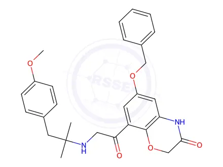 Chemical structure of 6-(Benzyloxy)-8-((1-(4-methoxyphenyl)-2-methylpropan-2-yl)glycyl)-2H-benzo[b][1,4]oxazin-3(4H)-one