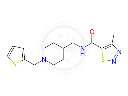 Chemical structure of 4-Methyl-N-((1-(thiophen-2-ylmethyl)piperidin-4-yl)methyl)-1,2,3-thiadiazole-5-carboxamide