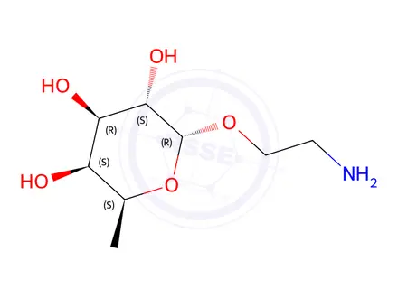 Chemical structure of 2-((2R,3S,4R,5S,6S)-3,4,5-trihydroxy-6-methyl-tetrahydro-2H-pyran-2-yloxy)ethanaminium bromide