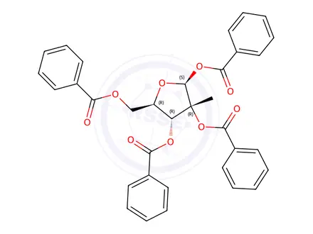 Chemical structure of 1,2,3,5-tetra-O-Benzoyl-2'-C-methyl-β-D-ribofuranose