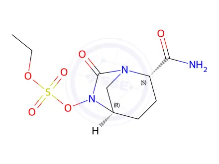 Chemical structure of (2S,5R)-2-carbamoyl-7-oxo-1,6-diazabicyclo[3.2.1]octan-6-yl ethyl sulfate