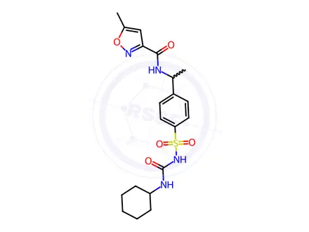 Chemical structure of N-(1-(4-(N-(Cyclohexylcarbamoyl)sulfamoyl)phenyl)ethyl)-5-methylisoxazole-3-carboxamide