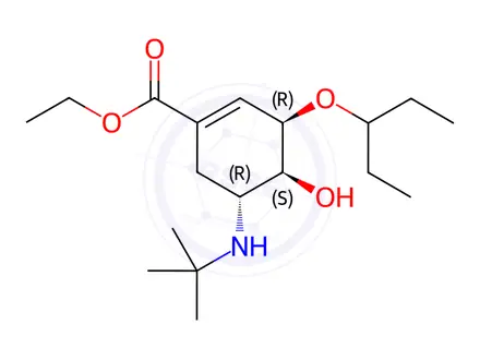 Chemical structure of Ethyl (3R,4S,5R)-5-(tert-butylamino)-4-hydroxy-3-(pentan-3-yloxy)cyclohex-1-ene-1-carboxylate