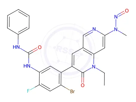 Chemical structure of 1-(4-bromo-5-(1-ethyl-7-(methyl(nitroso)amino)-2-oxo-1,2-dihydro-1,6-naphthyridin-3-yl)-2-fluorophenyl)-3-phenylurea