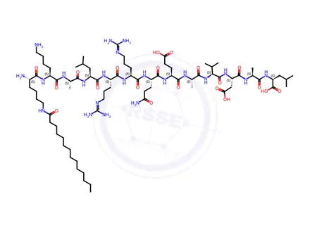 Chemical structure of (2S,5S,8S,11S,14S,17S)-17-((2S,5S,8S,11S,14S,17S,20S)-2-(3-Amino-3-oxopropyl)-17,20-bis(4-aminobutyl)-5,8-bis(3-guanidinopropyl)-11-isobutyl-14-methyl-4,7,10,13,16,19,22-heptaoxo-3,6,9,12,15,18,21-heptaazapentatriacontanamido)-8-(carboxymethyl)-2-isobutyl-11-isopropyl-5,14-dimethyl-4,7,10,13,16-pentaoxo-3,6,9,12,15-pentaazaicosanedioic Acid