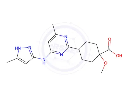 Chemical structure of cis-1-Methoxy-4-[4-methyl-6-[(5-methyl-1H-pyrazol-3-yl)amino]-2-pyrimidinyl]cyclohexanecarboxylic Acid