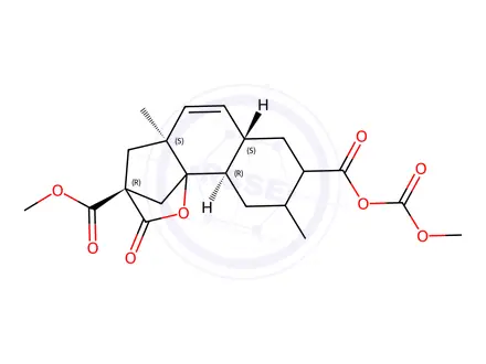 Chemical structure of 4,11,11-tris(methoxycarbonyl)-6-methyltricyclo(7.4.0.0)tridec-7-ene-4,2-carbolactone