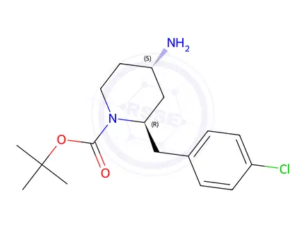 Chemical structure of (2R,4S)-tert-butyl 4-amino-2-(4-chlorobenzyl)piperidine-1-carboxylate