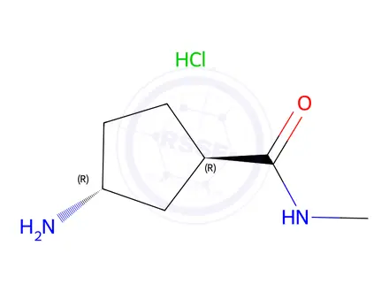 Chemical structure of (1R,3R)-3-amino-N-methylcyclopentane-1-carboxamide hydrochloride
