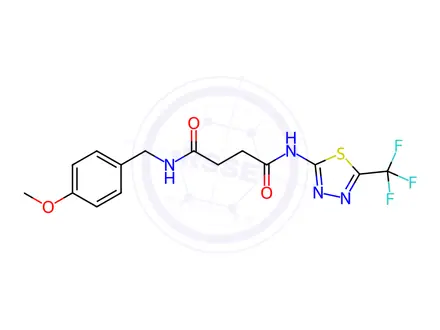 Chemical structure of N1-(4-methoxybenzyl)-N4-(5-(trifluoromethyl)-1,3,4-thiadiazol-2-yl)succinamide