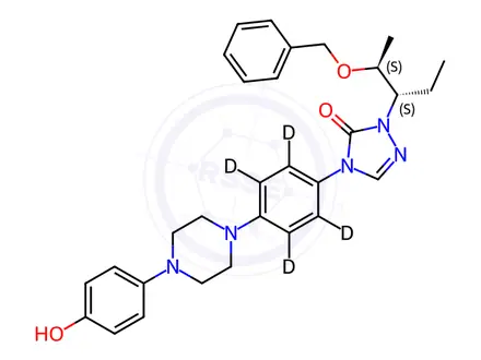 Chemical structure of 2-[(1S,2S)-1-Ethyl-2-(phenylmethoxy)propyl]-2,4-dihydro-4-[4-[4-(4-hydroxyphenyl)-1-piperazinyl]phenyl]-3H-1,2,4-triazol-3-one-d4